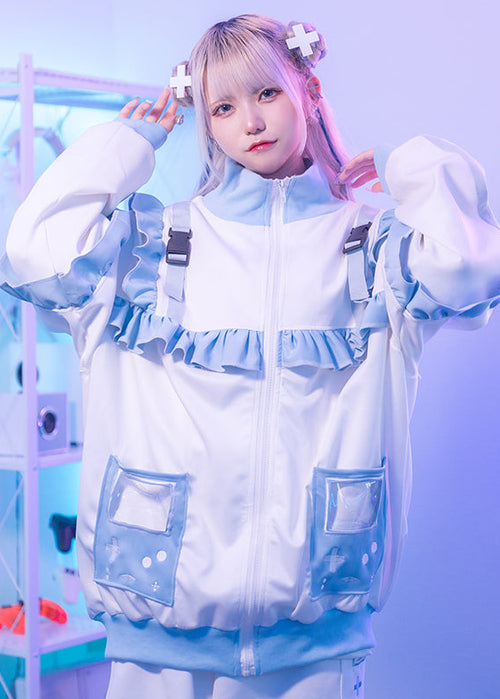 Game Over Frill White Jersey Oversized Jacket