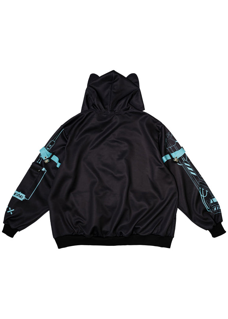 Error Code Cyberpunk Tech Oversized Black Blue Jacket