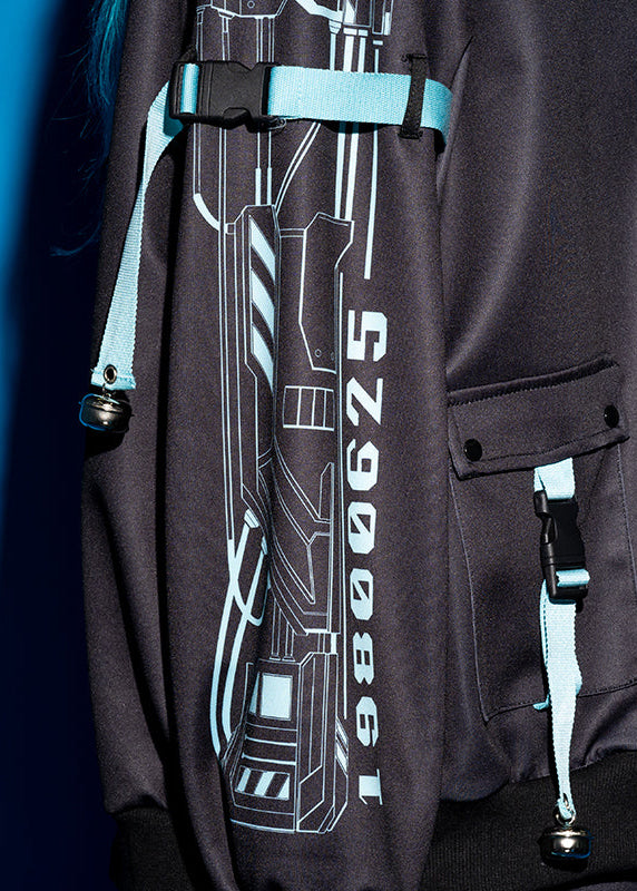 Error Code Cyberpunk Tech Oversized Black Blue Jacket