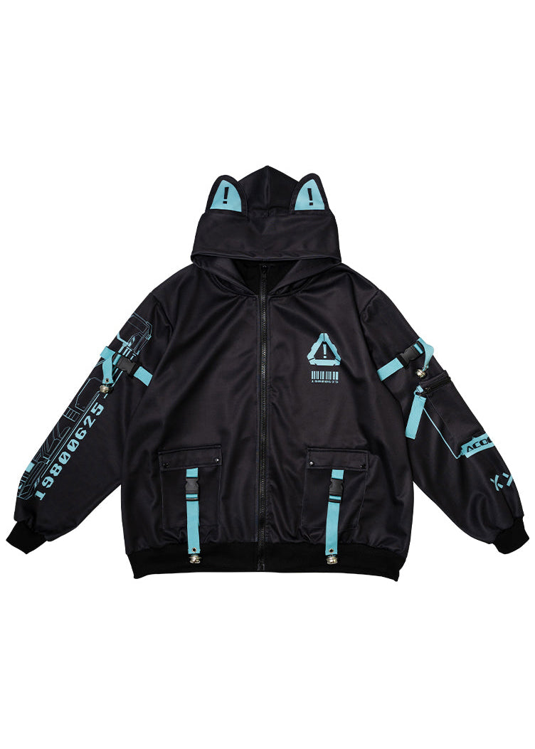 Error Code Cyberpunk Tech Oversized Black Blue Jacket