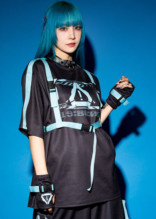 Error Code Cyberpunk Tech Oversized Black Blue Tee