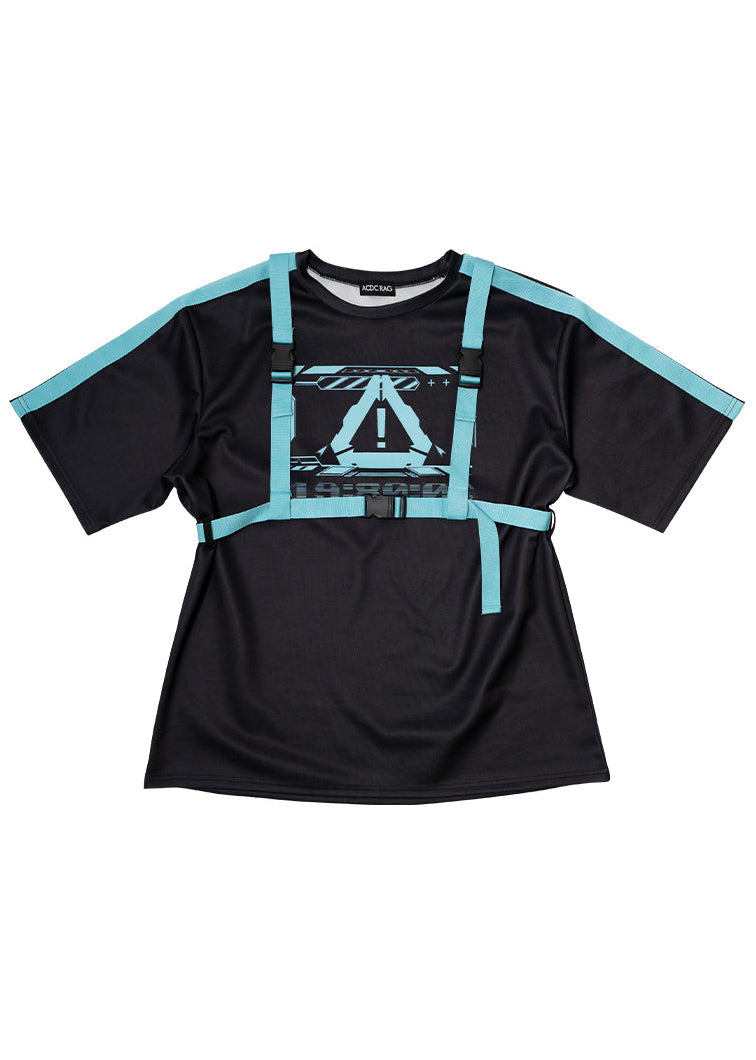 Error Code Cyberpunk Tech Oversized Black Blue Tee