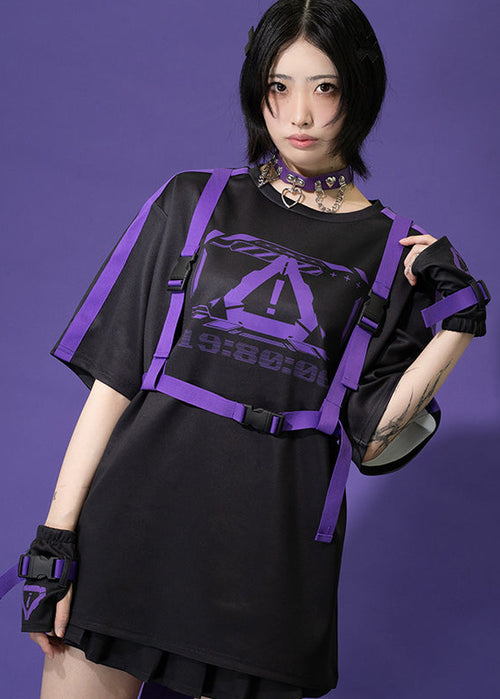 Error Code Cyberpunk Tech Oversized Black Purple Tee