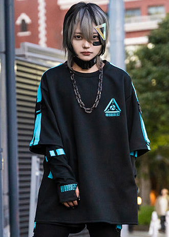 Uzurai Cyberpunk Tech Oversized Black Blue Tee