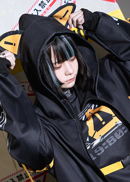 Error Code Cyberpunk Tech Oversized Black Yellow Jacket