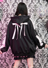 Love Punk Lace & Ribbon Black Pink Oversized Zip Up Hoodie