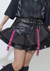 Nightmare Black Leather Pleated Skirt