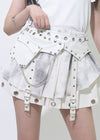 Nightmare White Leather Pleated Skirt