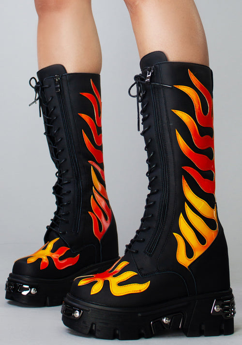 X WTF GG3 Flaming Fury Black Platform Boots