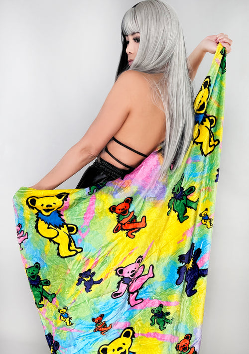 Grateful Dead Dancing Bears Convertible Pillow Fleece Throw Hood Blanket