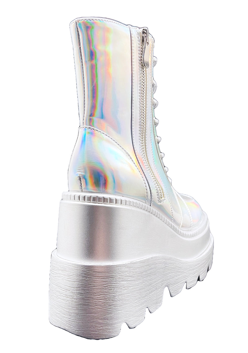 X LASR Exclusive RADIO Chromatica Silver Platform Boots