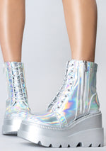 X LASR Exclusive RADIO Chromatica Silver Platform Boots