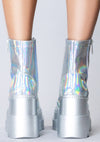 X LASR Exclusive RADIO Chromatica Silver Platform Boots