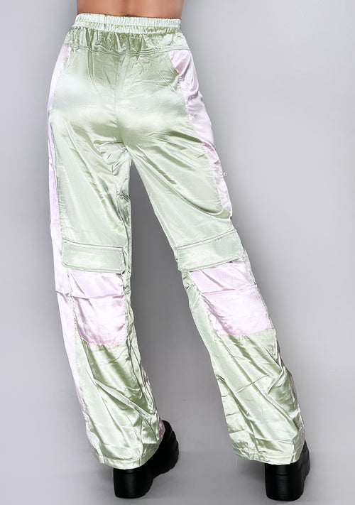 Bella Blush Colorblock Satin Cargo Pants