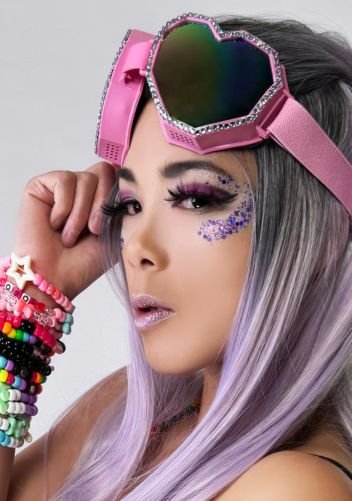 Pixel Cutie Rhinestone Pink Rave Goggle