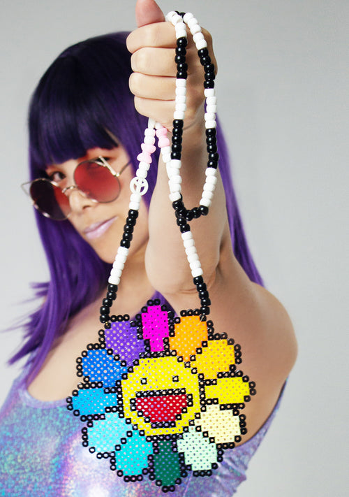 Happy Rainbow Flower Rave Kandi Necklace