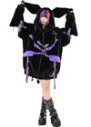 PSYNXX Cyberpunk Devil Ears Faux Fur Black Purple Oversized Jacket