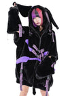 PSYNXX Cyberpunk Devil Ears Faux Fur Black Purple Oversized Jacket
