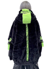 PSYNXX Cyberpunk Tech Faux Fur Black Green Oversized Jacket