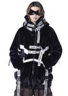 PSYNXX Cyberpunk Tech Faux Fur Black White Oversized Jacket
