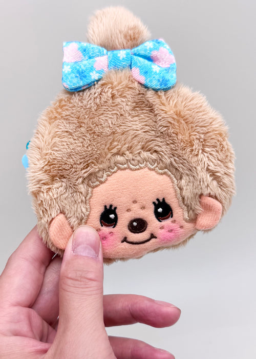 Monchhichi-Chan Floral Bow Plush Coin Bag in Beige