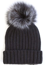 7 LUXE Pom Knit Beanie in Black