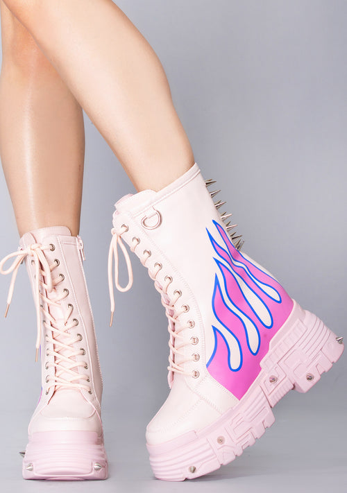 X WTF MTF Sweet Inferno Pink Platform Boots