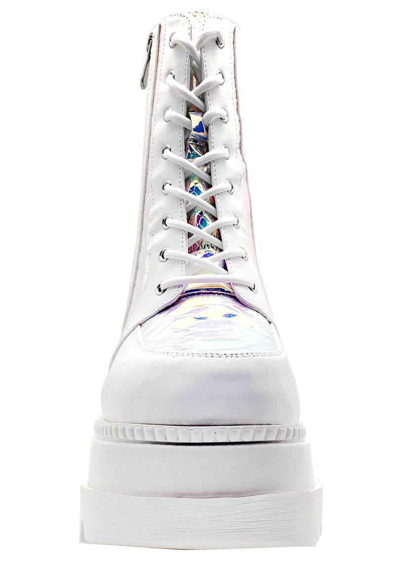 x LASR Exclusive RADIO Liquid Love White Platform Boots