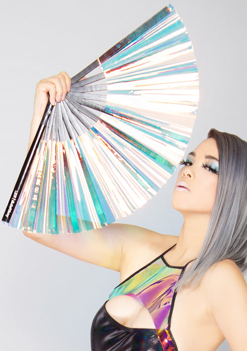 X LASR Exclusive Lucid Warrior Iridescent Fluid Rave Fan