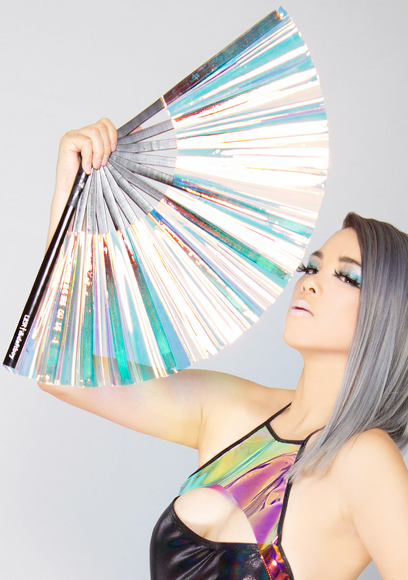 X LASR Exclusive Lucid Warrior Iridescent Fluid Rave Fan