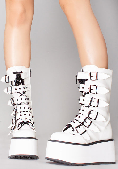 DAMNED 225 Sudden Death White Platform Boots