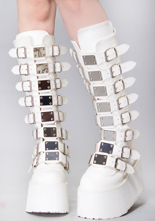 DAMNED 318 51/50 White Platform Boots