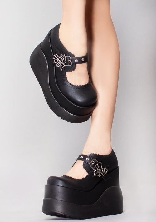 VOID 38 Miss Fortune Black Platform Wedge Heel