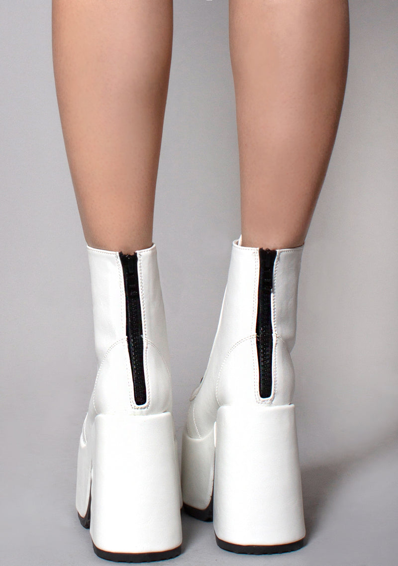 Demonia Camel Kush Platform Boots in White