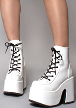 Demonia Camel Kush Platform Boots in White