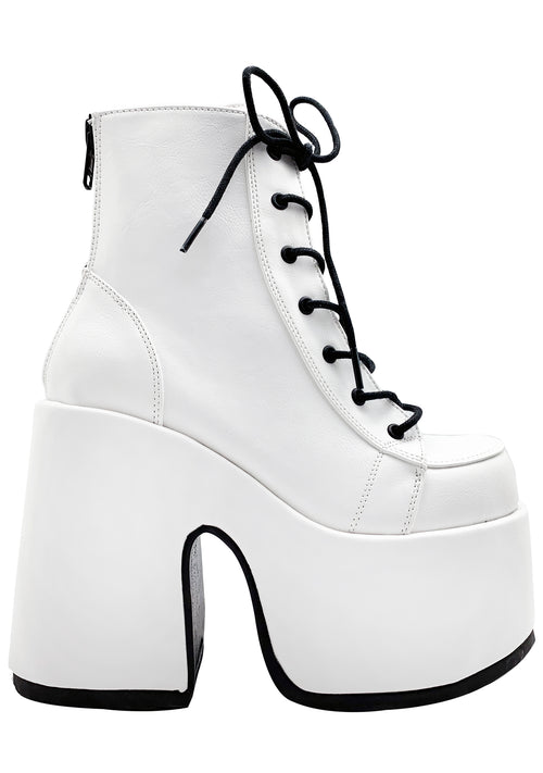 Demonia Camel Kush Platform Boots in White