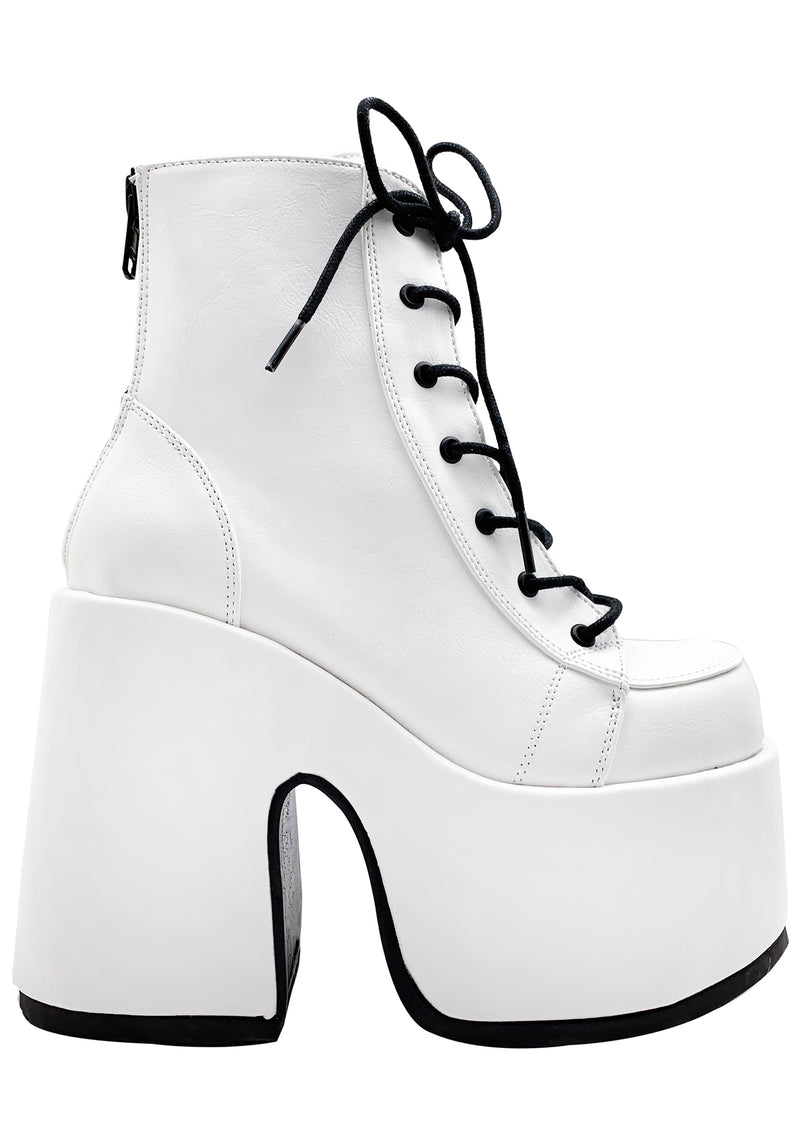Demonia Camel Kush Platform Boots in White