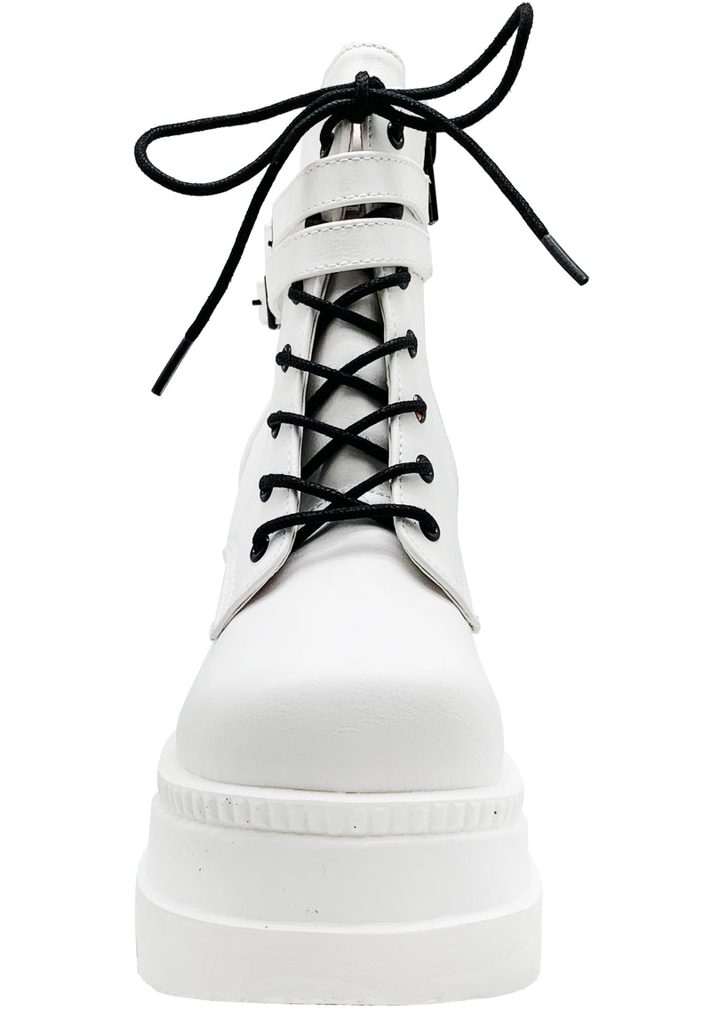 Demonia Shaker Platform Boots in White