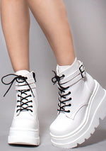Demonia Shaker Platform Boots in White