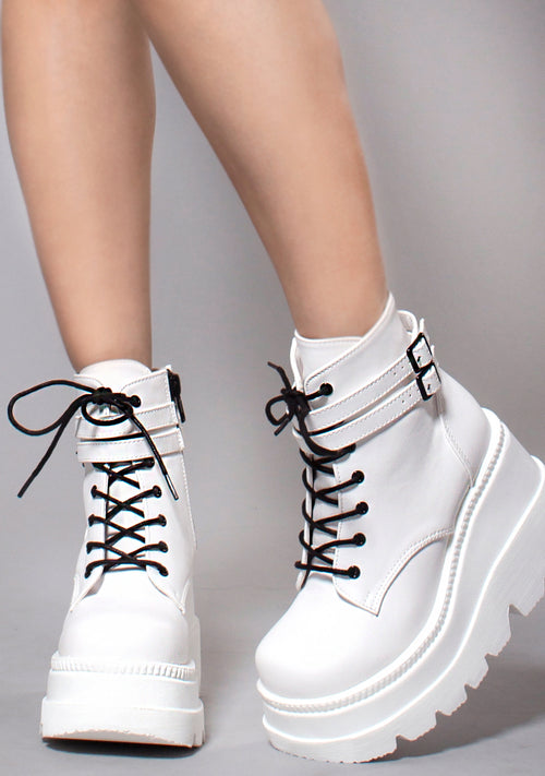 Demonia Shaker Platform Boots in White