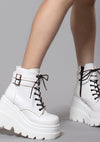 Demonia Shaker Platform Boots in White