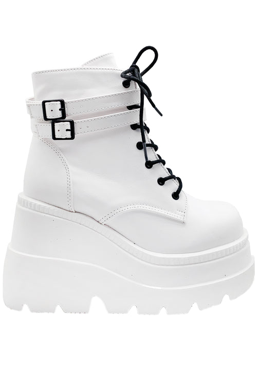 Demonia Shaker Platform Boots in White