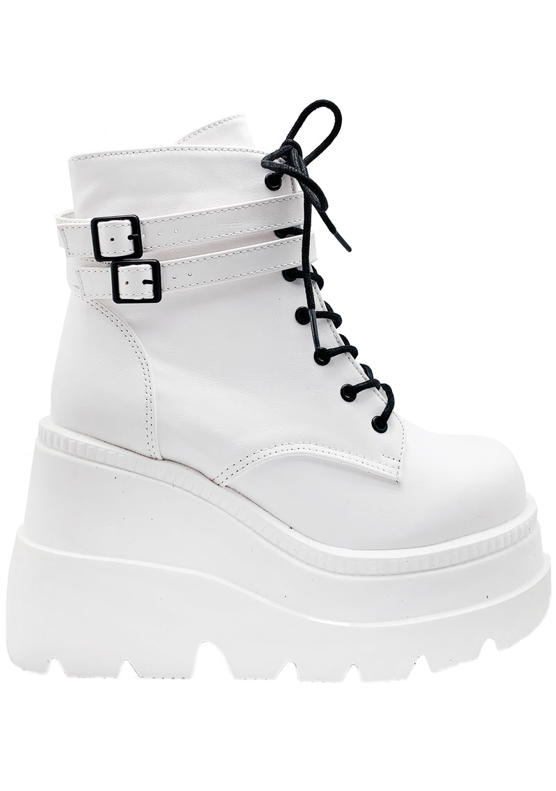Demonia Shaker Platform Boots in White