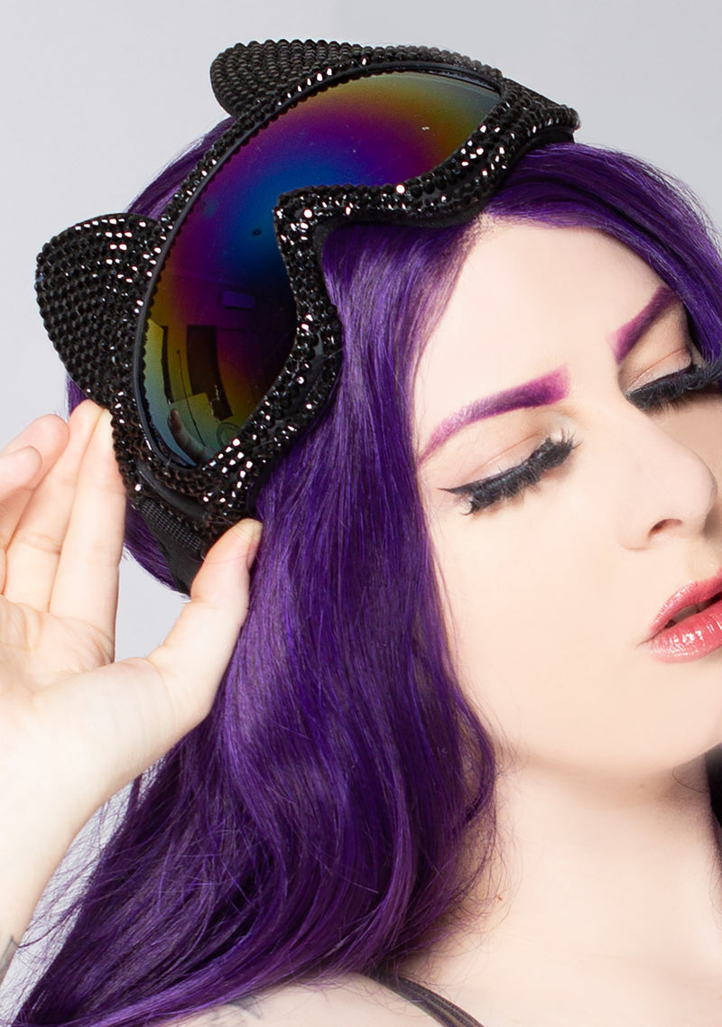 Space Cat Rhinestone Rave Goggle