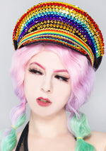 Rainbow Riot Rhinestone Captain Hat