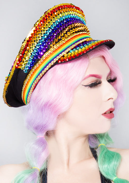 Rainbow Riot Rhinestone Captain Hat