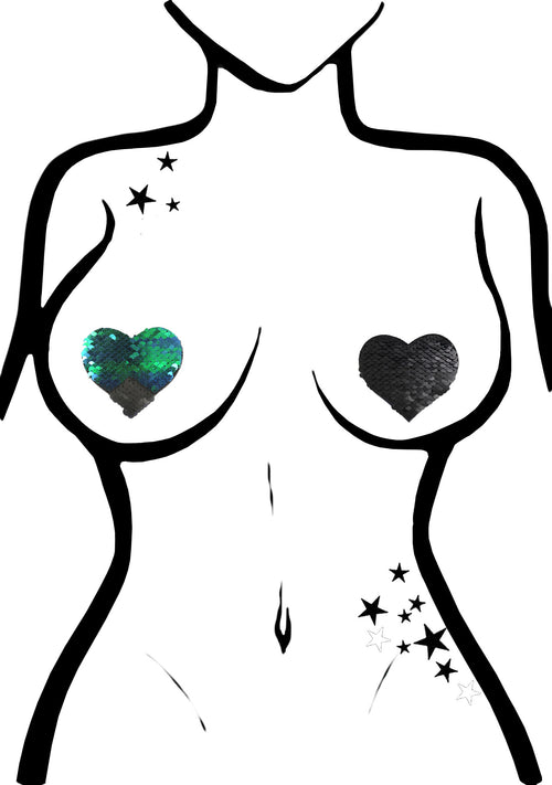 Pastease Love Color Changing Sequin Heart Nipple Pasties in Black/Opal