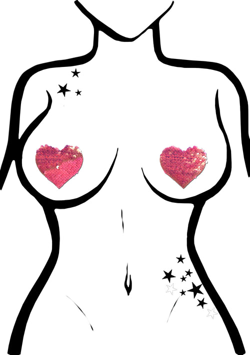 Pastease Love Color Changing Sequin Heart Nipple Pasties in Hot Pink/Matte Pink