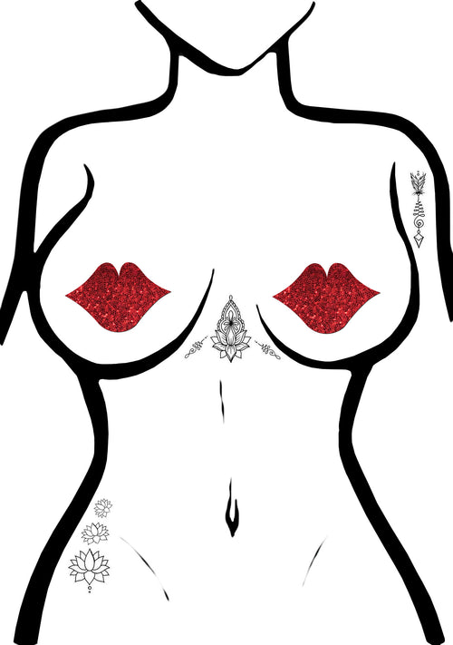 Pastease Kisses Glittering Lip Nipple Pasties in Red