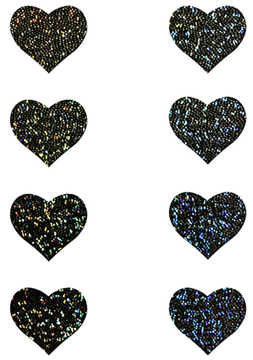 Pastease Body Minis Black Glitter Heart Nipple & Body Pasties 8PK Set